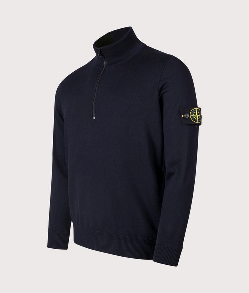 Stone Island Mens Ribbed Quarter Zip Knit